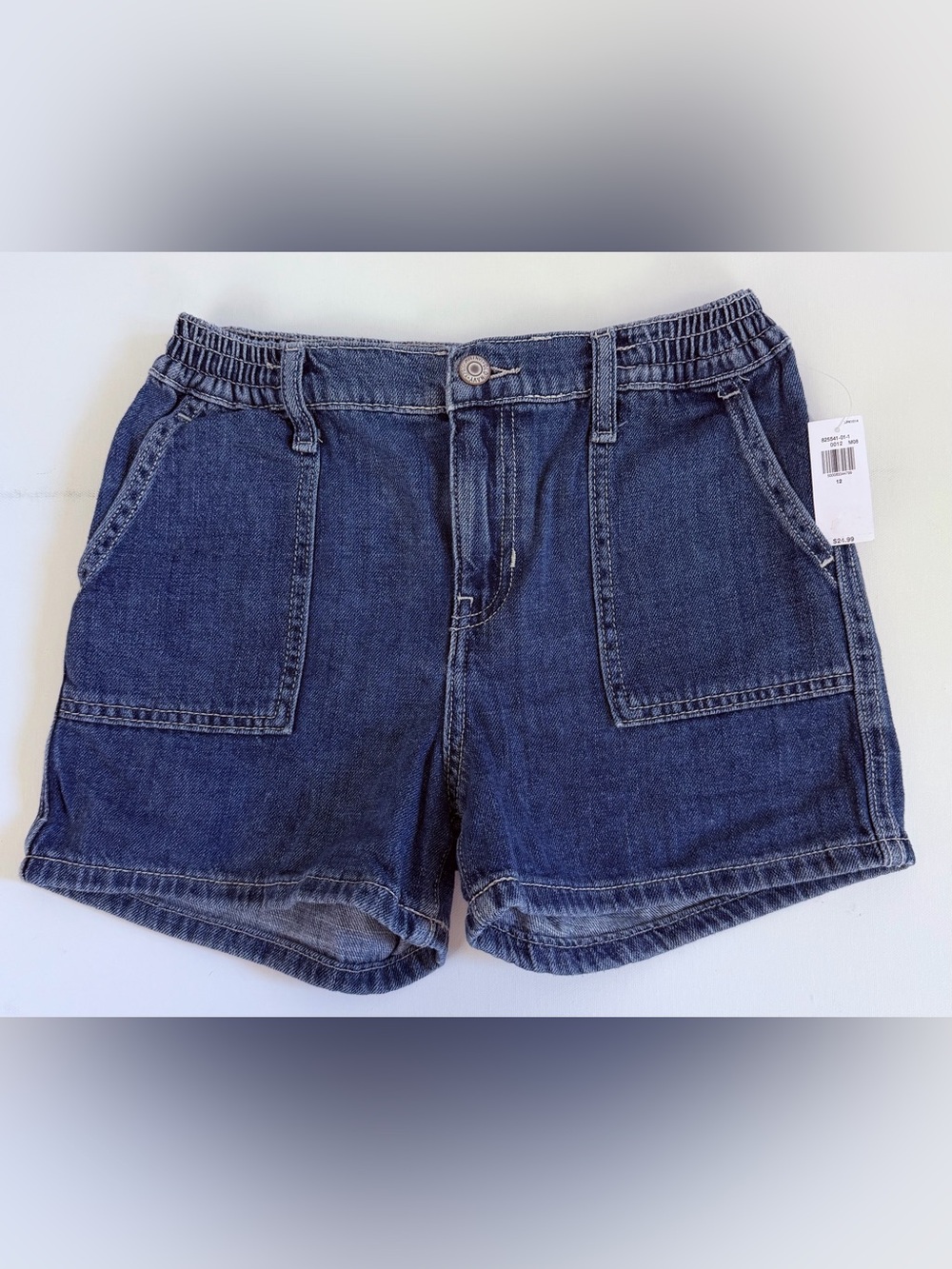 Old Navy Girls Blue Denim Elastic Waist Utility Shorts w/ Elastic Waist 12 NWT